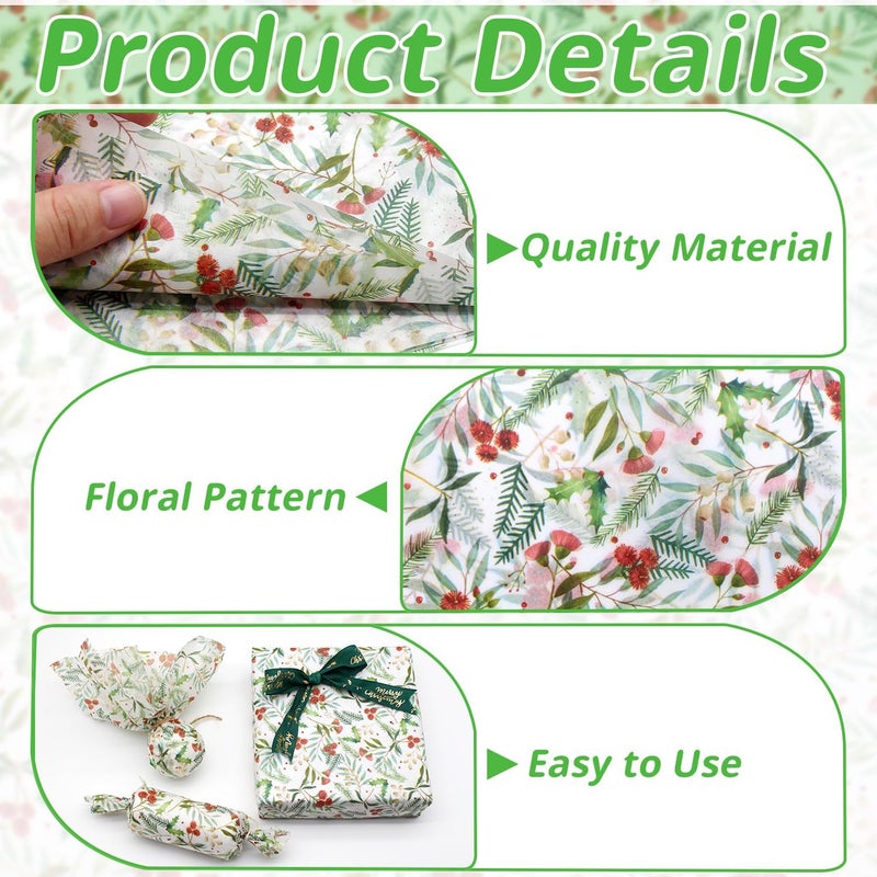 Benvo Floral Tissue Paper 20x29 Inch - 20 Sheets Decoupage Craft Paper for Gift Wrapping, Flower DIY Art Projects, Spring Wedding, Birthday & Baby Shower Decorations(Style O) - Image 3